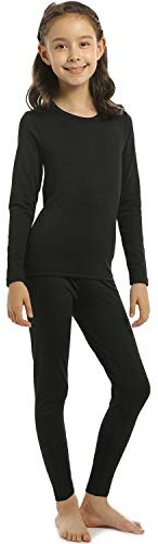 ViCherub Girl’s Thermal Underwear Set Kids Long Johns Fleece Lined Base Layer Top & Bottom Thermals for Girl Black Small