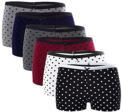 Libella® Lot de 6 Boxer Shorty Femme Cotton Shorts sous-vêtements Panties Hipsters 3407A Multicolore M