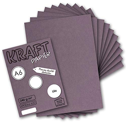 NEUSER PAPIER 50 hojas de papel kraft morado A6-105 x 148 mm, papel de construcción, papel de colores, cartón fotográfico, postales de cartón natural, 225 g/m²
