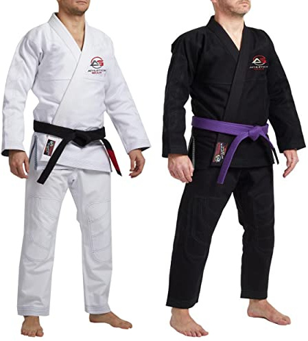 BJJ Gi - Uniforme brésilienne Jiu Jitsu Gi - 100 % coton - Tissu nacré avec patchs - Léger pour enfants, hommes et femmes, Noir , M0 (110cm - 119cm)