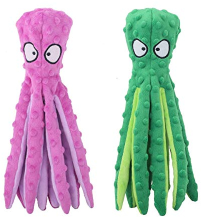 CPYOSN Jouets de Poulpe Grinçants pour Chien, Jouets en Peluche sans Rembourrage pour la Dentition des Chiots et Chiens (Violet+Vert)