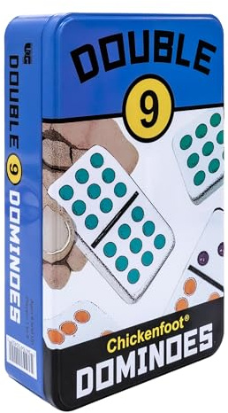 Front Porch Classics, Double 9 Colored Dot Dominoes Travel Tin Set, 2 to 8 Players Ages 8 to 99