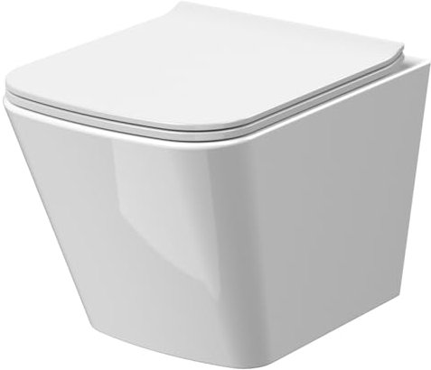 nuie NCG440 Ava | Modern Bathroom Wall Hung Square Toilet Pan and Soft Close Sandwich Seat Included, 350mm, White