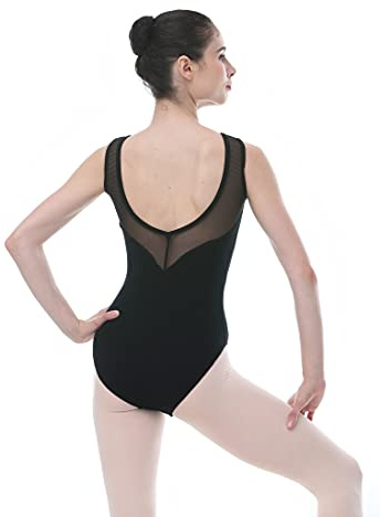 Dance Favourite V back Style Black Leotard with Mesh Neckline 03D0223 (XL)