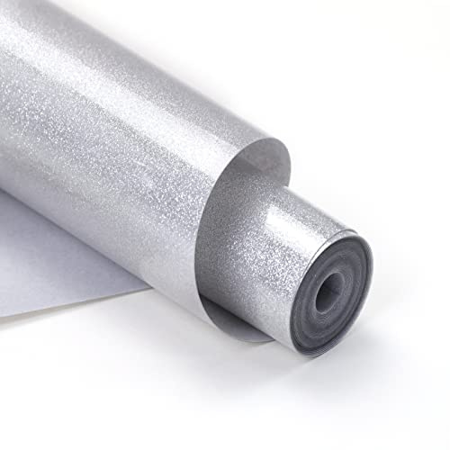 HTVRONT Silver Glitter Heat Transfer Vinyl - 12 x 10ft Silver Glitter Iron on Vinyl for Shirts, Glitter HTV Vinyl Rolls for Heat Vinyl Design
