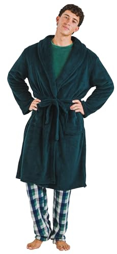 TRAMAS+ Bata para hombre Invierno, Bata coral hombre de invierno, Bata con cinturón ajustable, Ropa para dormir, Bata de estar por casa - XXL, Verde Menta