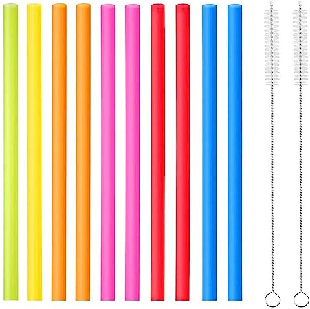 XPEX Confezione da 10 cannucce per tè al Latte con 2 spazzole per la Pulizia, cannucce di plastica riutilizzabili per frappè, tè al Latte, frappè, Bevande