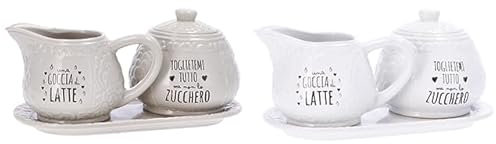 Juego de 3 servicios de mesa: 1 lechera, 1 azucarero y 1 bandeja de cerámica, colores surtidos