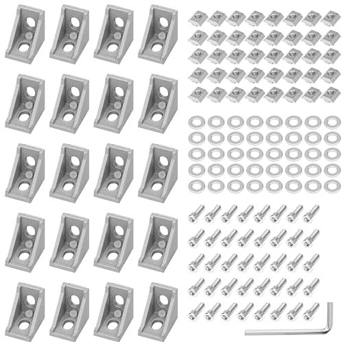 Belle Vous Eck-Winkelprofil Aluminium der Serie 2028 (20 Stück) - 20 x 30 mm 90-Grad Winkel Metall Winkelverbinder - L-Förmige Eckwinkel Aluminium Verbinder mit M5-Sechskantschrauben