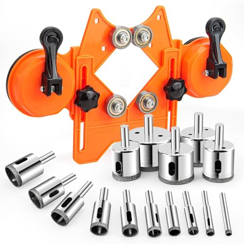 Semderm Kit de sierra perforadora de diamante, sierra perforadora de azulejos con ventosas dobles, accesorio de guía de sierra perforadora, brocas de diamante para vidrio, azulejos de porcelana,