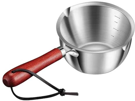 Butter Warmer Pot Stainless Steel Milk Warmer with Wooden Handle for Seafood, Mini Butter Melting Pot Small Saucepan with Dual Pour Spouts, Chocolate Melting Pot(Size:300ml)