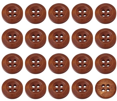 QUARKZMAN 50 Pz Pulsanti in Legno, 15mm(8/15) Bottoni da Cucito Rotondi in Legno a 4 Fori per Cucire Abbigliamento Artigianale Fai-Da-Te Artigianato, Marrone Rosso
