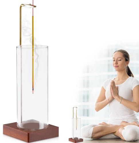 PRITOK Supporto per bastoncini di incenso in legno: bastoncini di incenso, bruciatore con contenitore in vetro rimovibile, contenitore per incenso rovesciato, supporto per yoga, meditazione,