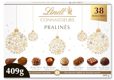 Lindt - Boîte CONNAISSEURS Pralinés - Assortiment de Chocolats au Lait et Noirs Pralinés - Idéal pour Noël, 409g