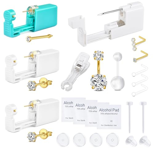 WillTen 100PCS Piercing Kits for All Piercings, 12G 14G 16G Piercing Needles Tools for Nose Septum Belly Button Lip Tongue Cartilage Ear Tragus Helix Piercing with Piercing Jewelries Clamps Tool Kit