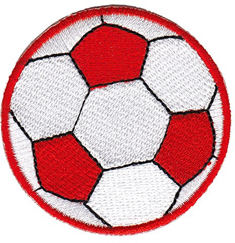 Fußball Rot Ball Weiß Aufnäher zum aufbügeln oder aufnähen Bügelbild Aufbügler für Kleidung gestickter Bügelpatch Applikation Fussball Soccer Patch Größe 5,5 x 5,5 cm
