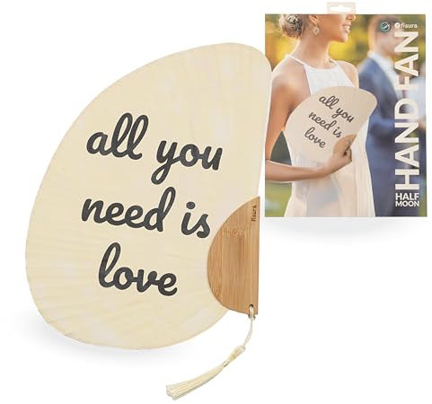 FISURA – Ventaglio originale con scritta All You Need Is Love. Accessorio elegante per matrimonio, colore bianco. Realizzato in carta e legno. Perfetto per l'estate. Dimensioni: 21 cm x 29 cm.