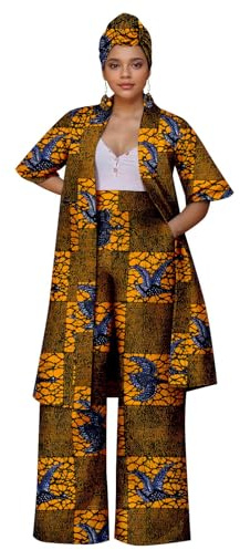 Private Black African Coat for Women 2 Piece Suit Set Traditional Ankara Print Jacket and Pants with Free Headwrap and Earrings 771 XL