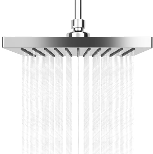 AiQInu Pomme de Douche Anti Calcaire, Tête de Douche en Acier Inoxydable,Pommeau de douche à effet pluie,Pommeau de Douche Fixes Economie d'Eau et Haute Pression pour Salle de Bain, 20 cm