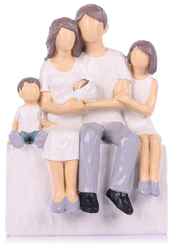 LCCCK Family of 5 Figurines Father Mother Daughter Son Figurine, Sentimental Gifts for Family, Mom and Baby Child Statue Hand-Painted Sculpted, Birthday for Wife from Husband