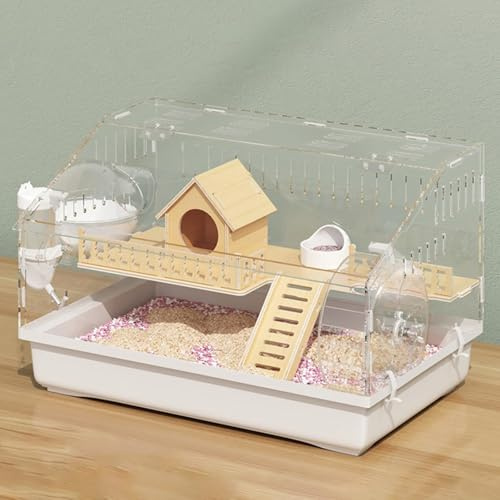 Hamster House Hedgehog Cage, Hamster Cage with Accessories, Running Wheel & Hideout, 360° Easy to Observe and Feed Clear Pet Mice House(A-47 * 30 * 30cm)