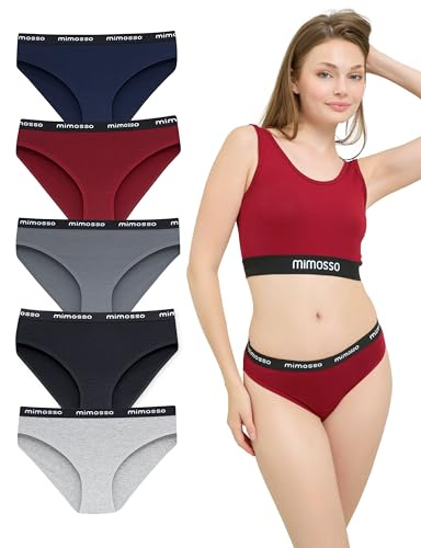 mimosso Slip da donna in cotone biologico, confezione da 5 pezzi, traspiranti, morbidi e confortevoli, biancheria intima per tutti i giorni e lo sport (taglia S - 2XL), multicolore, L