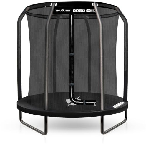 THUNDER Trampolino da Giardino Outdoor con Rete di Sicurezza & Scala – Stabile & Resistente alle Intemperie per Giardino e Tempo Libero (4.5 FT (140 cm))