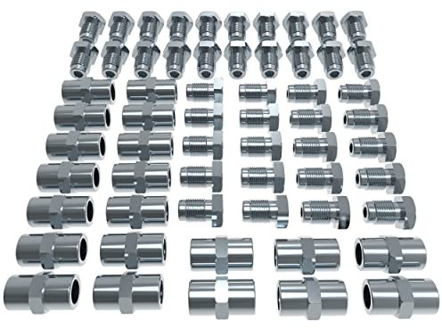 40x Verschraubung + 20x Verbinder für 4,75 mm Bremsleitung Bördel F M10 x 1 Profi Bremsleitungsverbinder SET DIN/ISO 1651 konform