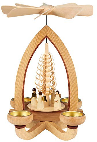 Seiffener Volkskunst | Erzgebirgische Teelichtpyramide klassisch | 28 cm Weihnachtspyramide | traditionelle Volkskunst aus dem Erzgebirge | Engel