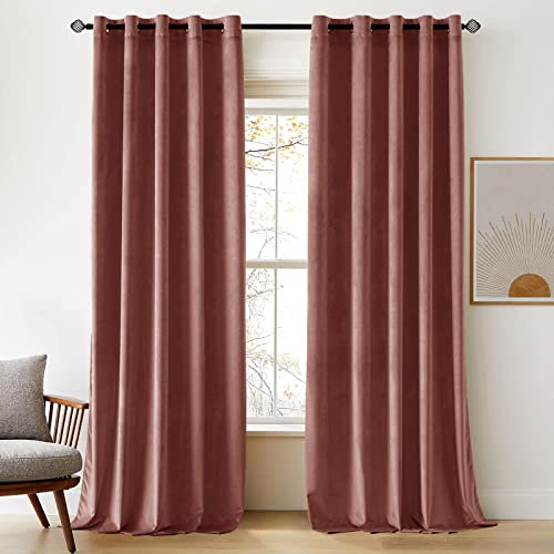 Woaboy Velvet Curtains 90 Drop Dusty Rose Pink Curtain for Living Room Thermal Blackout for Girls Bedroom Luxury Eyelet Drapes Window Treatment Insulated Soundproof & Room Darkening W46 x L90 2 Panels