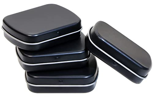 Mini Skater Metal Hinged Tin Box Rectangular Empty Small Hinged Tins Containers Storage Case for Pills Candies and Bead Earring Necklace Bracelet Jewelry Craft, Matte Black (8)