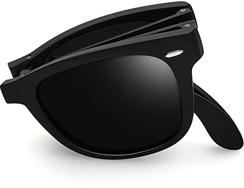 Joopin Rechteckige Faltbare Sonnenbrille Herren Schwarz Polarisiert und Klassische Faltbrille Damen Unisex Tragbar UV400 (Matt-schwarz)