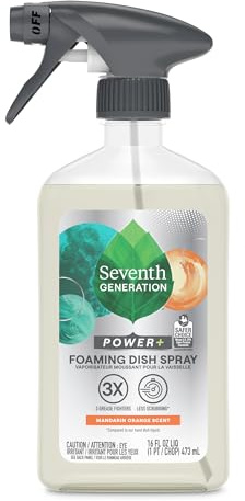 Seventh Generation Power+ Spray moussant pour vaisselle, orange mandarine, 3 puissants anti-graisse, 40 ml
