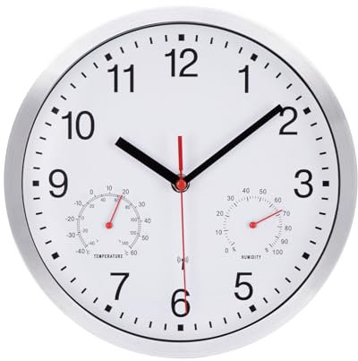 VIVILINEN 25CM Orologio da Parete Radiocontrollato con Termometro e Igrometro Orologio da Parete Moderno Silenzioso Senza Ticchettio Orologio Rotondo Decorativo per Camera da Letto Cucina Soggiorno
