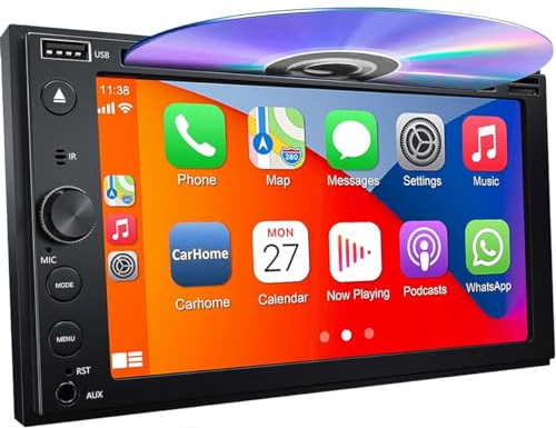 Double Din CarPlay Android Auto Bilstereo 6,2 tum 1080P kapacitiv pekskärm CD DVD-spelare Bilradio med spegellänk Bluetooth 5.0 FM/AM/AUX/TF/EQ/DSP Stöd Backkamera