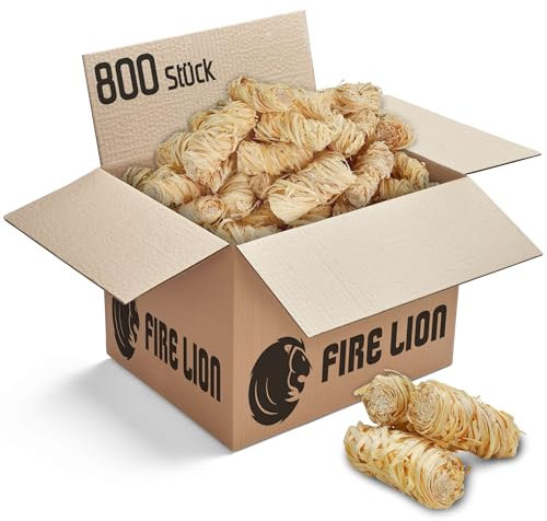 FIRE LION - Aproximadamente 240/400/800 Unidades – Lana de Encendido para Chimenea, Horno y Barbacoa – Encendedor de Madera ecológico, Encendedor de Chimenea y Barbacoa – 3/5/10 kg (800 Unidades)