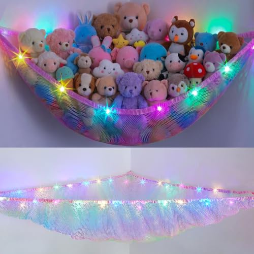 MHJY Teddy Storage Toy Hammock for Stuffed Animals with LED Light | Soft Toy Storage Net, Corner Hanging, Space Saver, Large Capacity for Teddy Bear, Plush & Cuddly Toy, Kids room decor