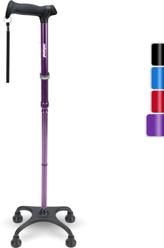Rehand Bastón cuádruple, bastón con mango ergonómico y elegante base de 4 puntas para mayor estabilidad, bastones ajustables para hombres y mujeres diestros o zurdos y personas mayores [morado]