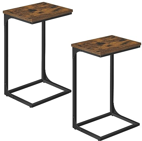 VASAGLE C-Shaped Side Table, Set of 2, Bedside Table, Sofa Side Table, with Metal Frame, Industrial, for Living Room, Bedroom, Rustic Brown and Ink Black LET355B01