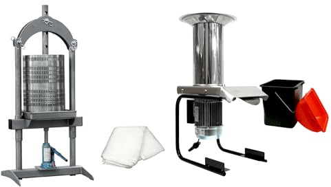 SET Angebot: Obstmühle + Obstpresse Set-Angebot für ca.150-200kg Äpfel Obstpresse hydraulisch Edelstahl 18 Liter Obst Beeren Apfelpresse OPRIH18 incl. Presstuch+elektrische Obstmühle Fruit-Shark