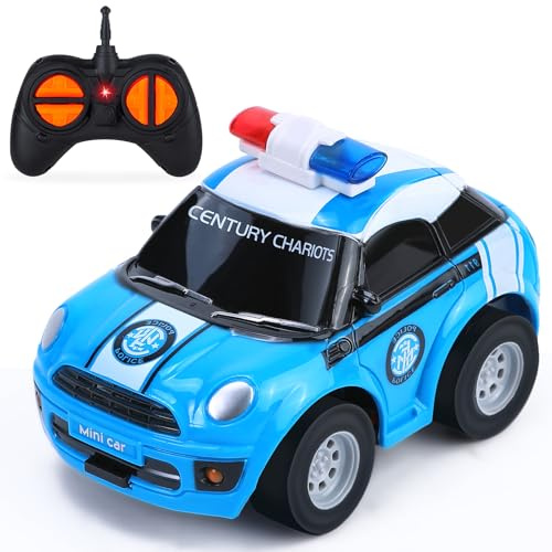 Highttoy Macchina Telecomandata per Bambini, Macchina Polizia Giocattolo Bambini 2 3 4 Anni, 2.4GHz Piccola Auto Radiocomandata Bambino, Azzurro