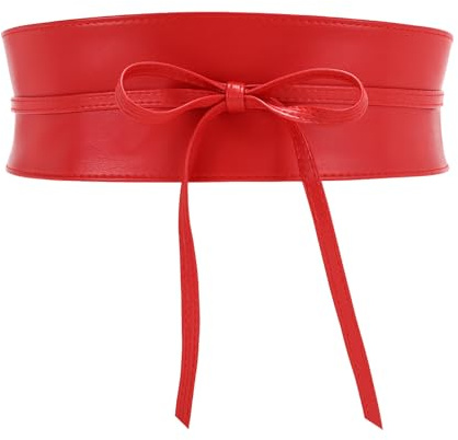 JasGood Damen Breiter Obi Gürtel Damen Taillengürtel Breiter Wickelgürtel Taille Band zum Schnüren Hüftgürtel Bindegürtel für Kleid,Rot,87cm