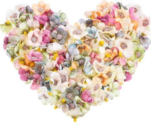 joonnair 100 Pezzi Teste di Fiori Artificiali Fiori di Stoffa, Fiori Margherita Mini in Seta, Multicolor per Bouquet Matrimonio, Decorazioni DIY, Bomboniere, Casa, Centrotavola