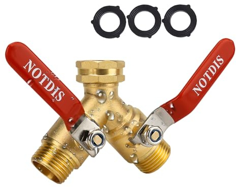 Hose Splitter 2 Way Heavy Duty Brass Garden Hose Splitter with 304 Stainless Steel Long Handle Outdoor Full Flow Hose Splitter Connector,Y Valve 3/4 Inch GHT Thread