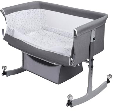 Wilitto Baby Bassinet with Curvature Cradle, Adjustable Bedside Bassinet Bedside Crib with Storage, Movable BedsideSleeper Travel Baby Crib Portable Baby Bed Bassinet for Newborn Grey