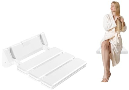 Silla plegable para ducha, montaje en pared, 130 kg, en aleación de aluminio/ABS, con asiento transpirable, para ancianos y mujeres embarazadas (blanco, 36 x 33 cm)