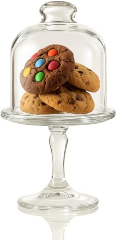 Mini Glass Cake Stand with Dome Lid – Small Pedestal Dessert Stand with Cover, Clear Glass Cupcake & Cookie Display