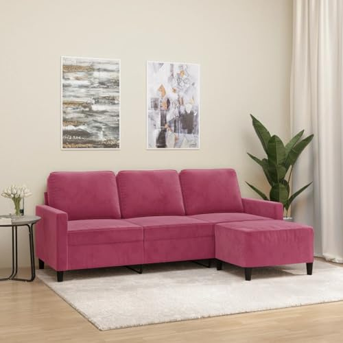 Refined Divano a 3 Posti con Poggiapiedi Rosso Vino 180 cm in Velluto