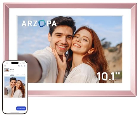 ARZOPA Cadre Photo Numérique Métallique 10,1 Pouces avec Mémoire Cloud Gratuite WiFi Partage Instantané Photos Vidéos Design Élégant Cadeau Personnalisé D10 Rose Gold
