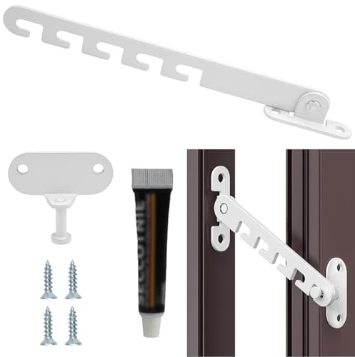 BAHME Limitatore Apertura Finestra Universale, Ferma Finestra Regolabile a Più Posizioni, Blocco Finestre per Bambini e Ventilazione Sicura, Montaggio Senza Fori o con Viti, Lunghezza 165mm
